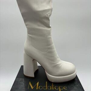 Modatope Platform Knee High Boots White Women’s Size 7 MT-B2328